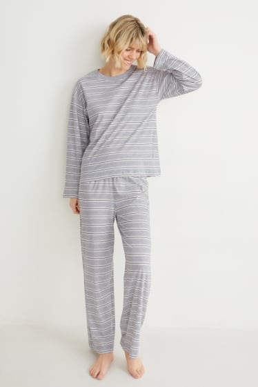 Dames - Pyjama - gestreept - lichtgrijs