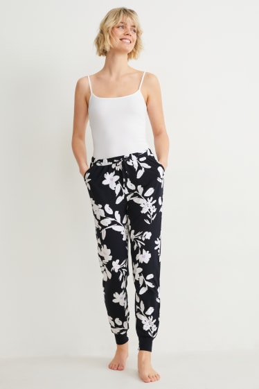 Femei - Pantaloni de pijama - cu flori - albastru închis