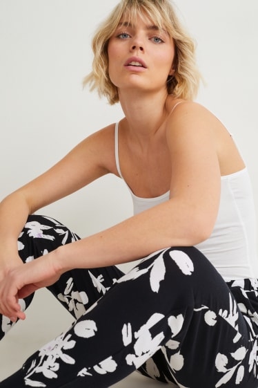 Femei - Pantaloni de pijama - cu flori - albastru închis