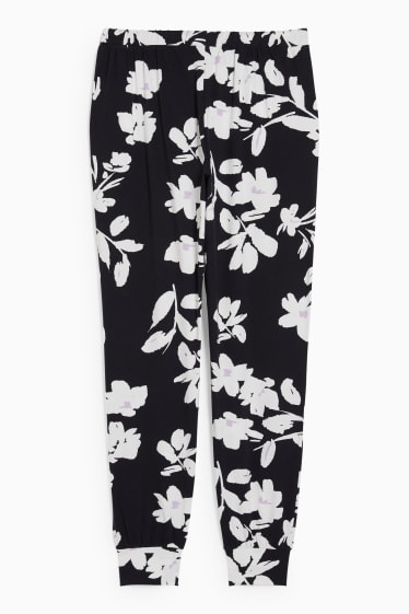 Femei - Pantaloni de pijama - cu flori - albastru închis