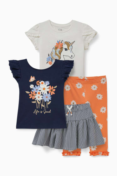 Children - Set - 2 short sleeve T-shirts, skirt and leggings - 4 piece - cremewhite