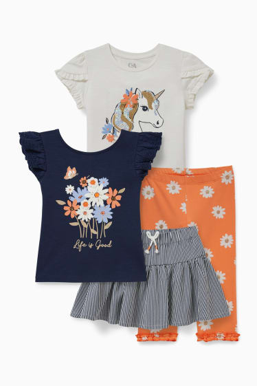 Kinder - Set - 2 Kurzarmshirts, Rock und Leggings - 4 teilig - cremeweiss