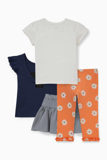 Dětské - Souprava - 2 trička s krátkým rukávem, sukně a legíny - 4dílná - krémově bílá