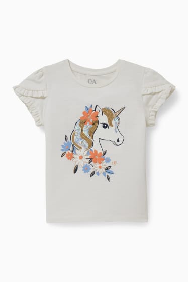 Enfants filles - Ensemble - 2 T-shirts, une jupe et des leggings - 4 pièces - blanc crème
