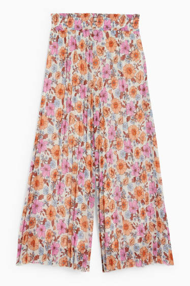 Bambine - Pantaloni plissettati - a fiori - rosa