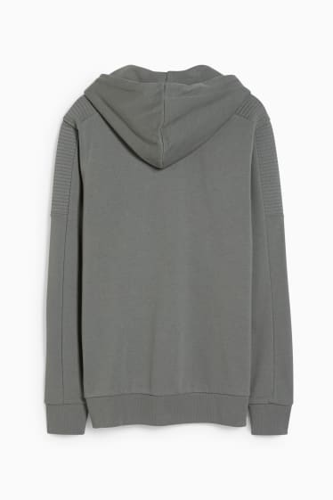Pánské - Tepláková bunda s kapucí - šedá-žíhaná