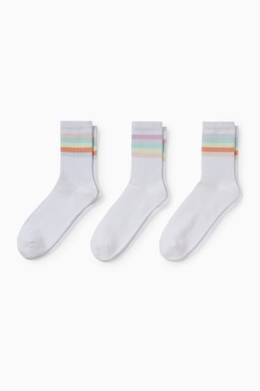 Femmes - Lot de 3 - chaussettes de tennis - à rayures - rose