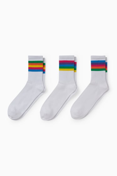 Femmes - Lot de 3 - chaussettes de tennis - à rayures - vert