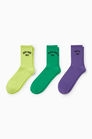 Women - Multipack of 3 - tennis socks with motif - lettering - green