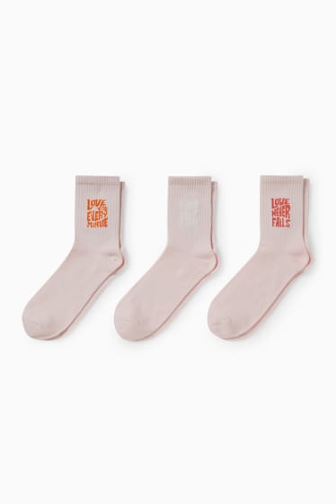 Femei - Multipack 3 perechi - șosete de tenis cu motive - inscripție - roz