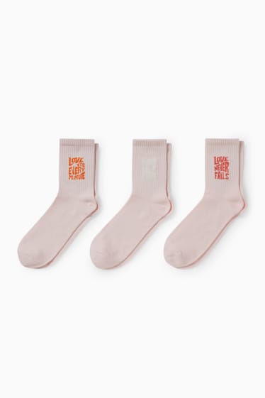 Damen - Multipack 3er - Tennissocken mit Motiv - Schriftzug - rosa