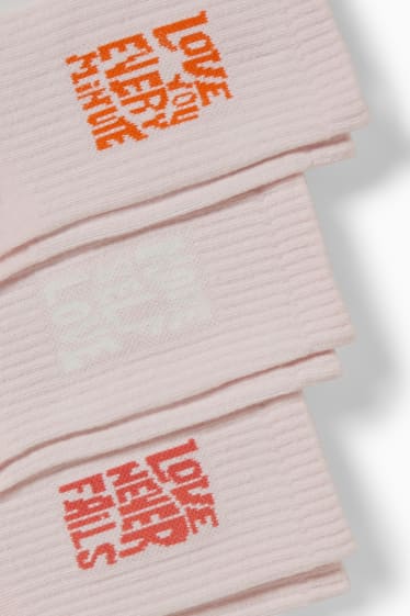 Donna - Confezione da 3 - calze da tennis con motivo - scritta - rosa