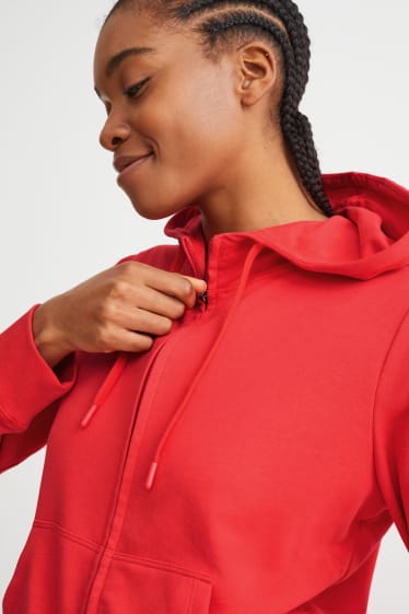 Women - Basic zip-through sweatshirt with hood - red