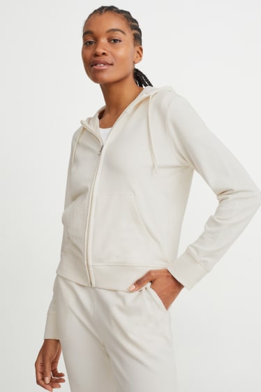 Damen - Basic-Sweatjacke mit Kapuze - cremeweiß