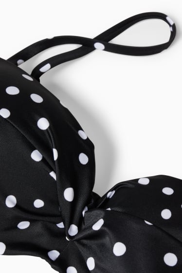 Femmes - Haut de bikini à armature - style bandeau - ampliforme - à pois - noir