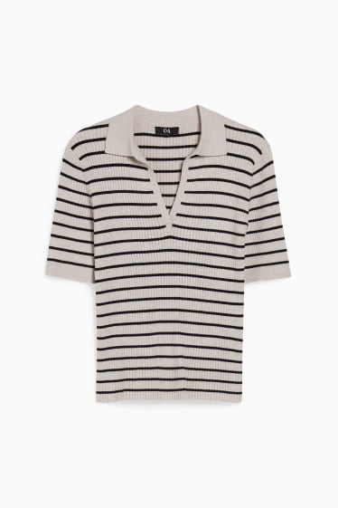 Women - Jumper - striped - beige