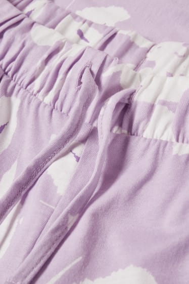 Dámské - Pyžamové kalhoty - s květinovým vzorem - světle fialová