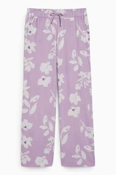 Femei - Pantaloni de pijama - cu flori - violet deschis