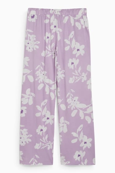 Mujer - Pantalón de pijama - de flores - violeta claro