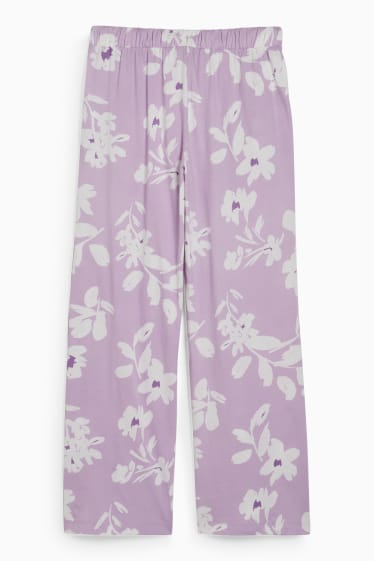 Femei - Pantaloni de pijama - cu flori - violet deschis