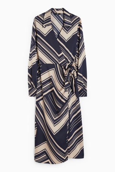 Women - Wrap dress - patterned - dark blue