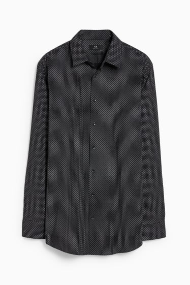 Hommes - Chemise de bureau - regular fit - col kent - facile à repasser - noir