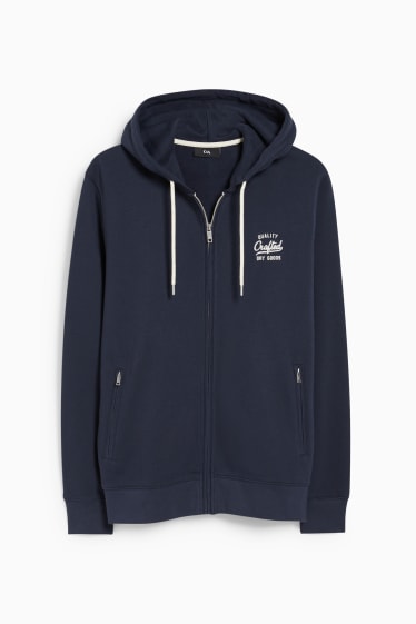 Hommes - Sweat zippé en molleton avec capuche - bleu foncé