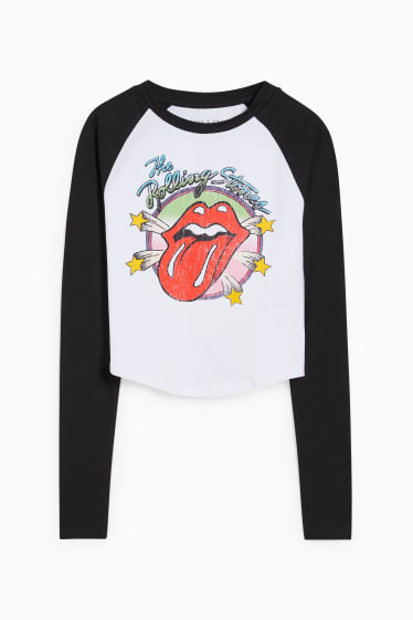 Femei - CLOCKHOUSE - tricou crop cu mânecă lungă - Rolling Stones - alb