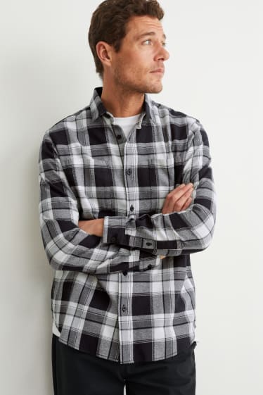 Men - Shirt - regular fit - kent collar - check - white / black