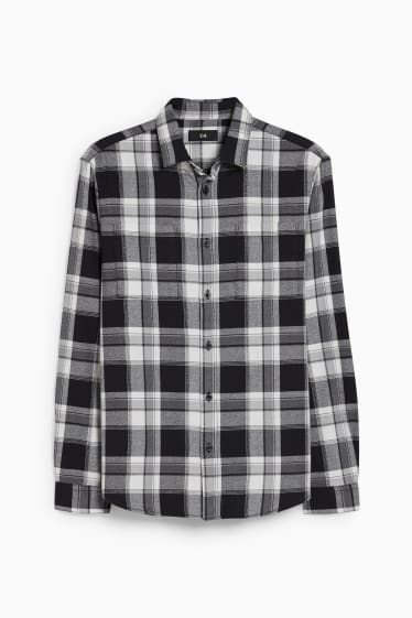 Men - Shirt - regular fit - kent collar - check - white / black