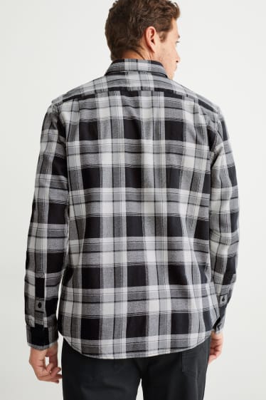 Heren - Overhemd - regular fit - kent - geruit - wit / zwart
