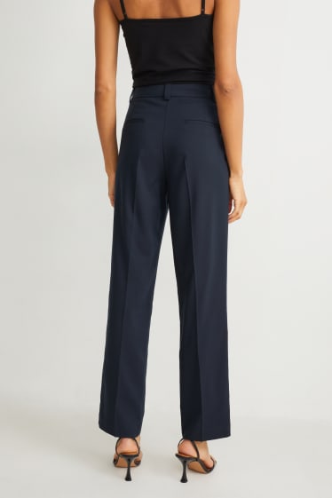 Dámské - Business kalhoty - mid waist - straight fit - tmavomodrá
