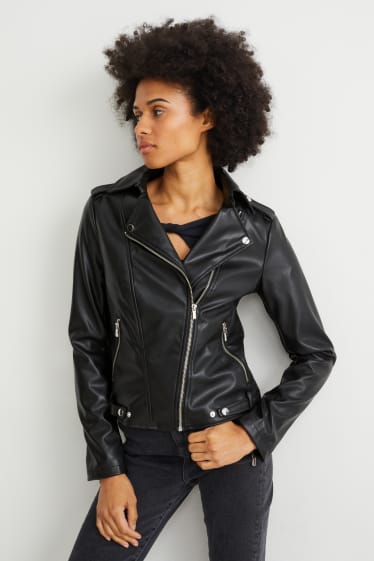 Women - Biker jacket - faux leather - black