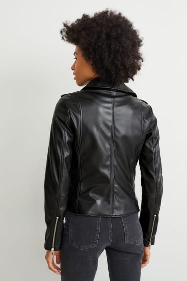 Dames - Bikerjack - imitatieleer - zwart