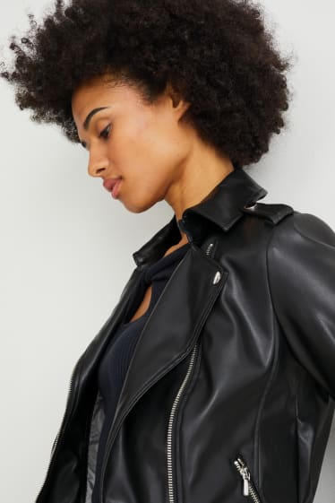 Women - Biker jacket - faux leather - black