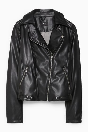 Damen - Bikerjacke - Lederimitat - schwarz