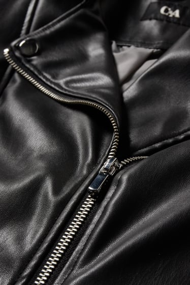 Dámské - Motorkářská bunda - imitace kůže - černá