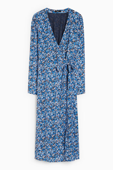 Femmes - Robe portefeuille - à fleurs - bleu