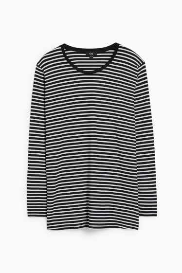 Damen - Langarmshirt - gestreift - weiß / schwarz