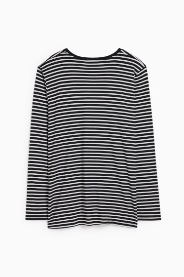 Women - Long sleeve top - striped - white / black