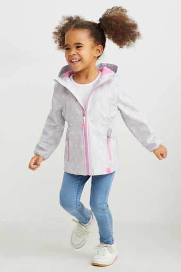 Dětské - Softshellová bunda s kapucí - se vzorem - světle šedá-žíhaná