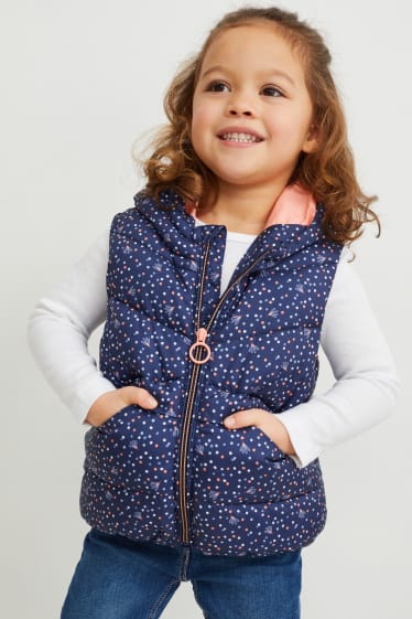 Kinderen - Bodywarmer met capuchon - met stippen - donkerblauw