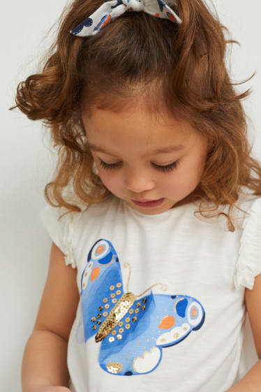Dzieci - Zestaw - koszulka z krótkim rękawem i gumka do włosów owijka - 2 części - kremowobiały