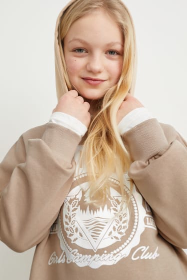 Kinderen - Sweatjurk met capuchon - beige