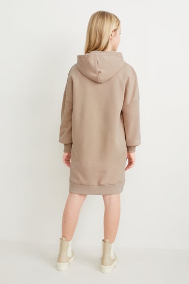 Enfants - Robe en molleton à capuche - beige