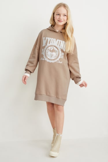 Kinderen - Sweatjurk met capuchon - beige