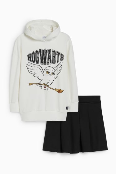Enfants filles - Harry Potter - ensemble - sweat à capuche et jupe - 2 pièces - noir / blanc