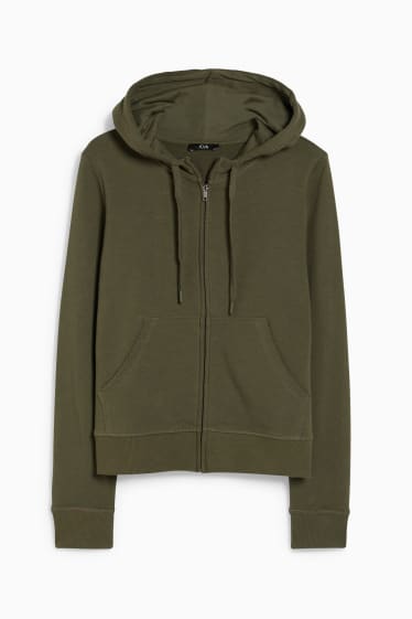 Damen - Basic-Sweatjacke mit Kapuze - dunkelgrün