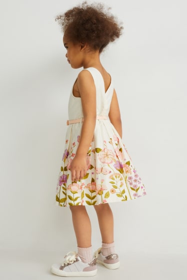 Children - Dress with belt - partywear - floral - cremewhite