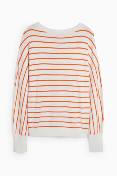 Women - Jumper - striped - white / orange